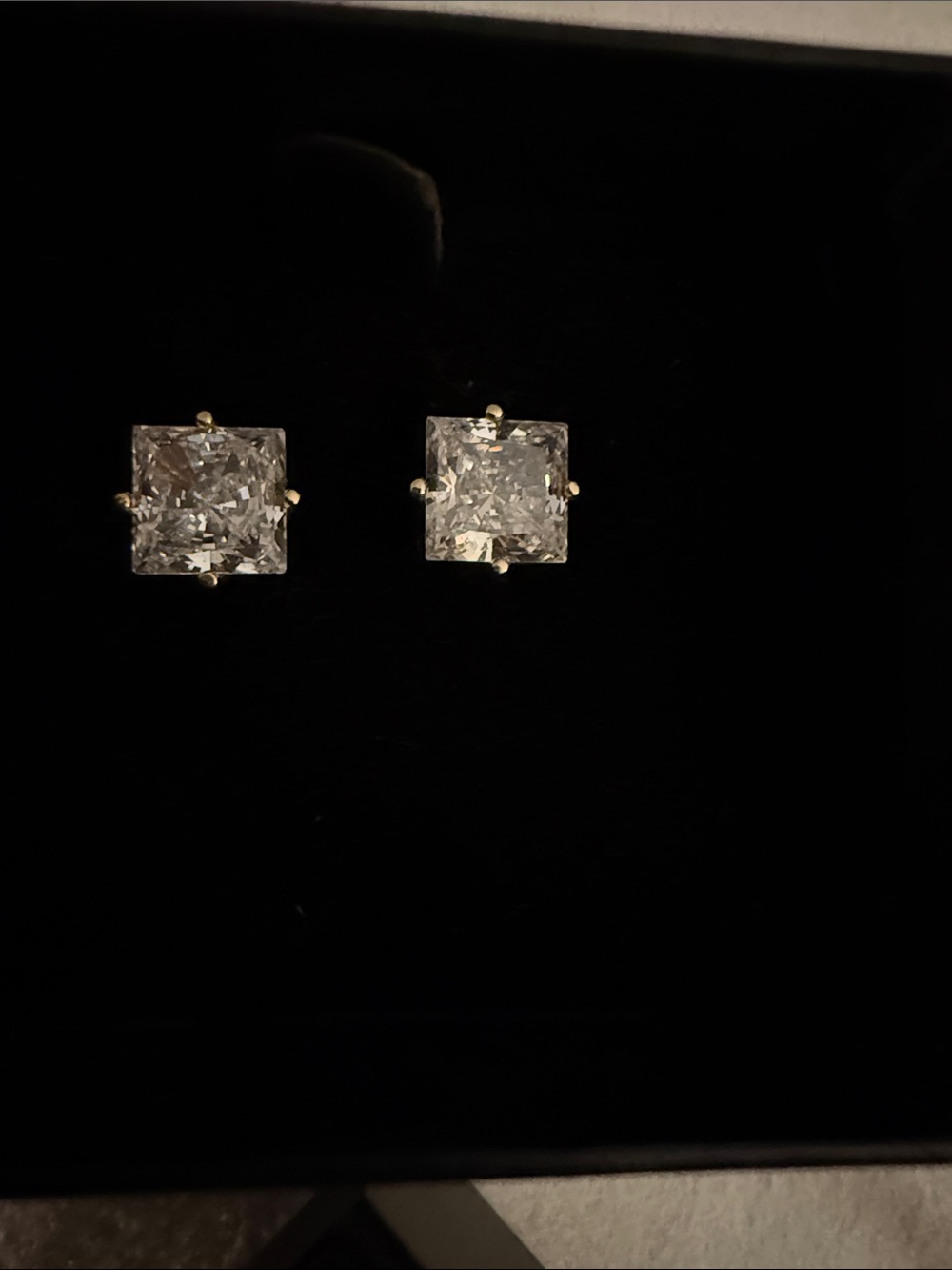 Classic Square CZ Stud Earrings - 14K Gold Tone